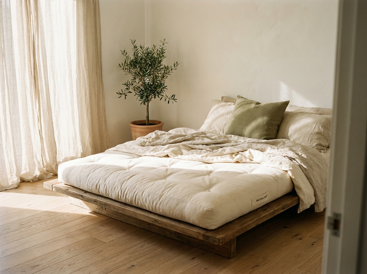 Naturfuton in hellem Schlafzimmer mit Morgenlicht
